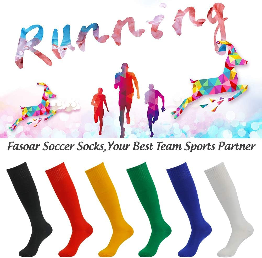 Soccer Socks for Men, Unisex Youth Soccer Cushion Stretch Rugby Football Sports Sock Boot Socks Pack of (Large, Black-Red)
