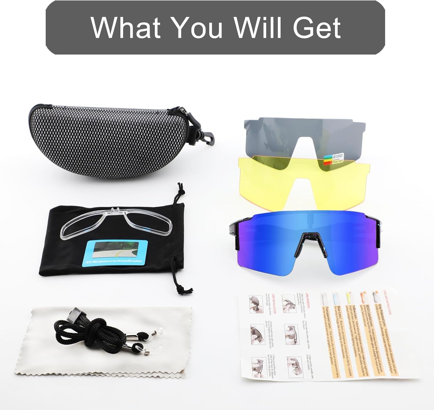 Cycling Sunglasses Polarized Sunglasses for Cycling Men Women with 1 Lens or 3 Interchangeable Lens Baseball Glasses