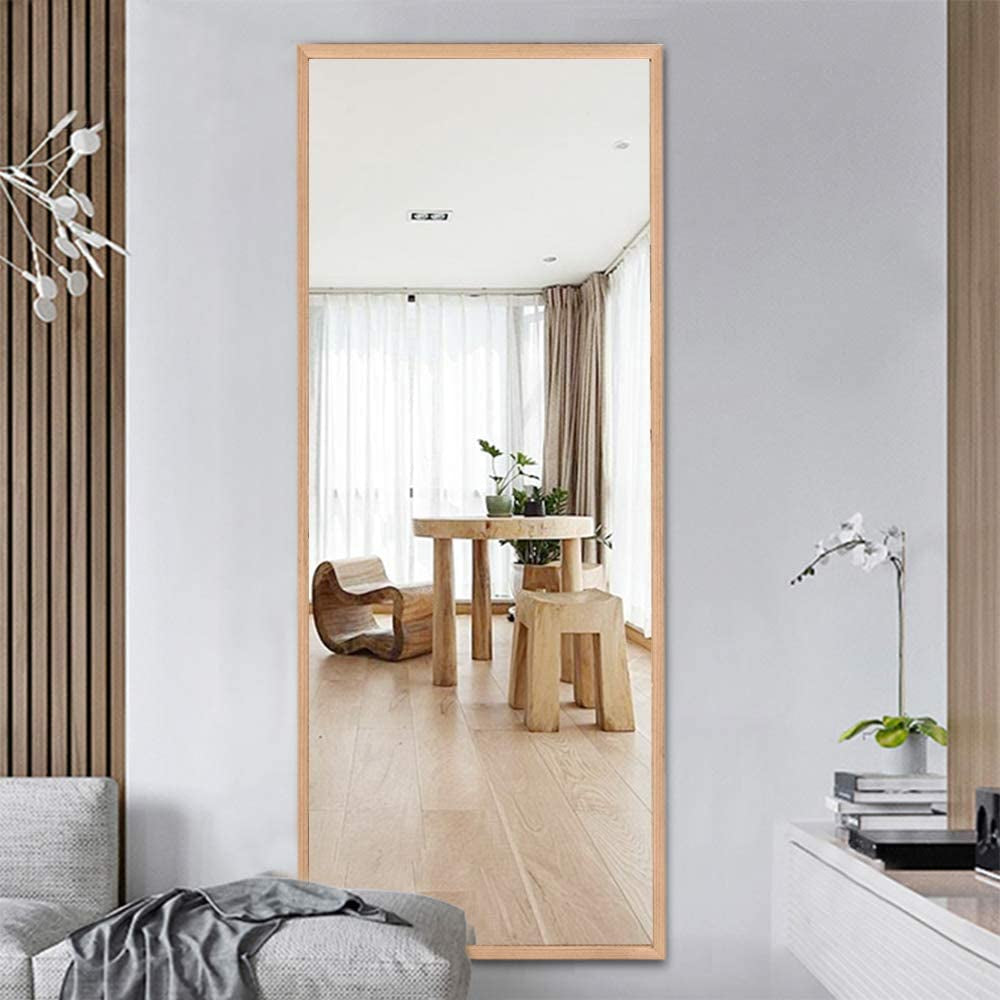 65"X22" Full Length Mirror - Standing, Hanging or Leaning against Wall, Large Rectangle Bedroom Floor Mirror, Solid Wood Frame Wall-Mounted