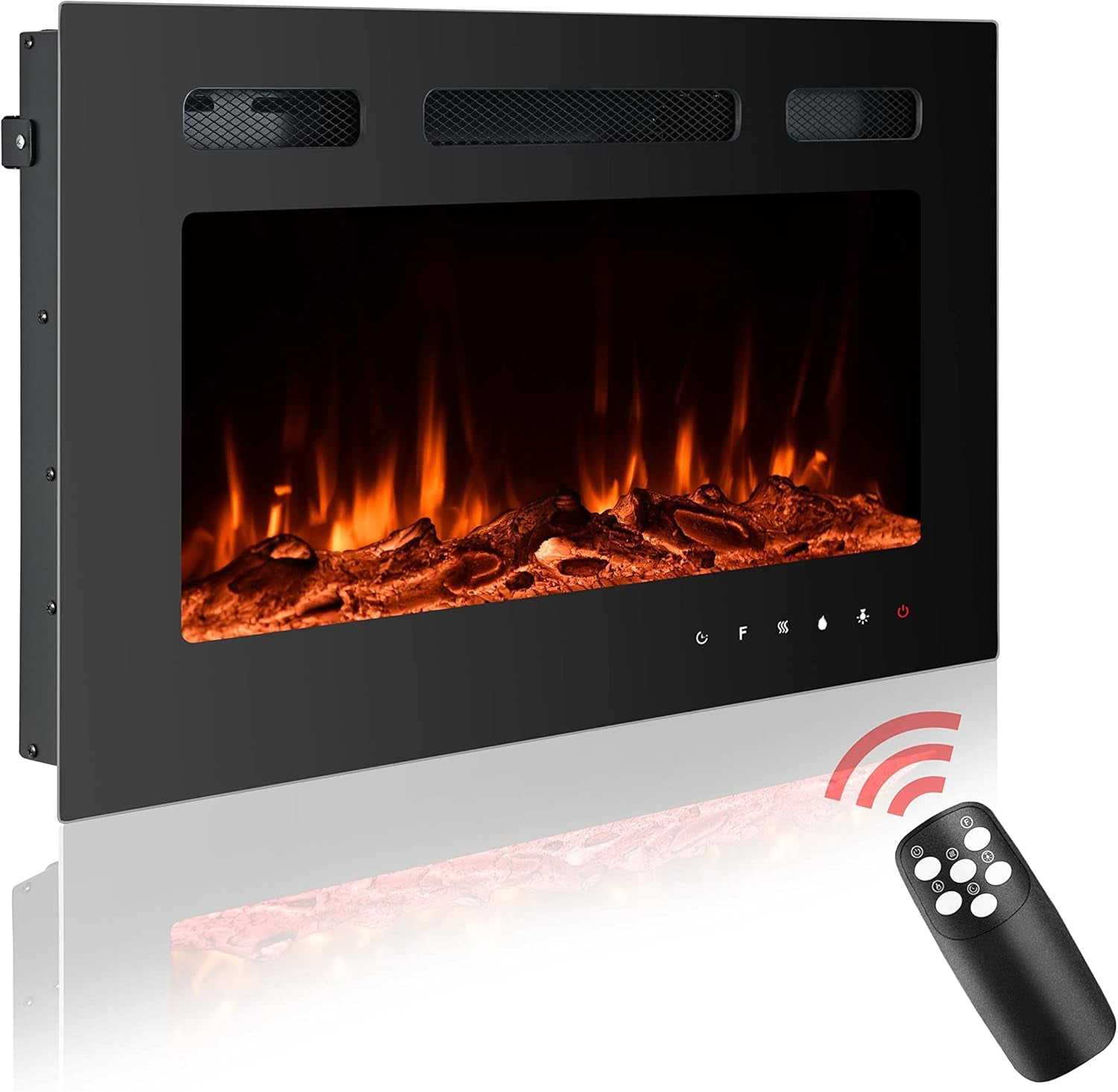 30 Inch Electric Fireplace Insert, Wall Mounted, 12 Flame Colors, Remote Control, Timer