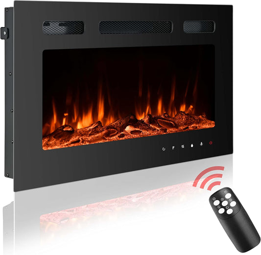 30 Inch Electric Fireplace Insert, Wall Mounted, 12 Flame Colors, Remote Control, Timer