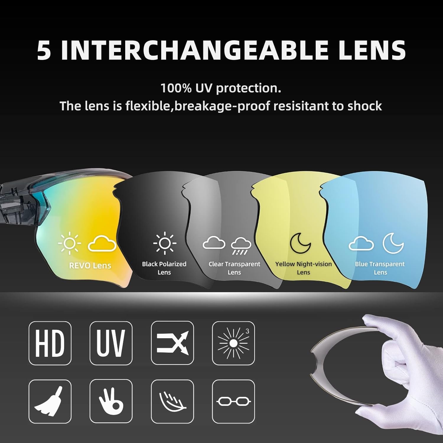 Polarized Sports Sunglasses with 1 or 5 Lenses,Men Women Youth Cycling Sun Glasses for Running Baseball Golf Driving Fishing