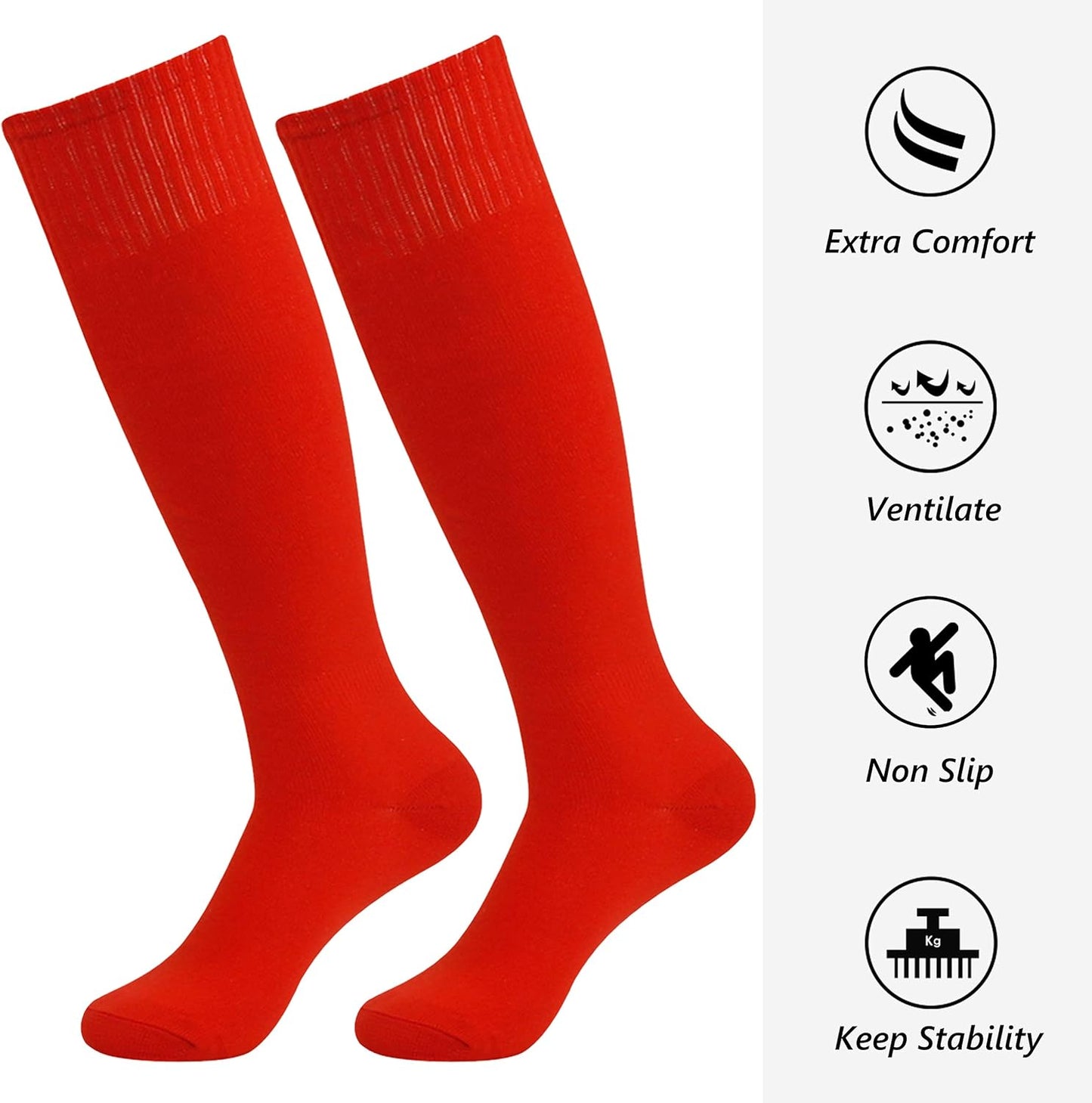 Soccer Socks for Men, Unisex Youth Soccer Cushion Stretch Rugby Football Sports Sock Boot Socks Pack of (Large, Black-Red)