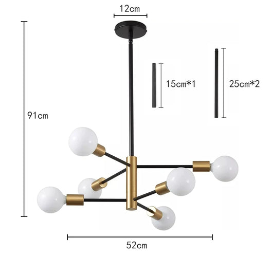 Modern Nordic Sputnik Black Chandeliers LED Lamp 4/6/8Light Home Lighting Indoor Fixtures Pendant Ceiling Not Included Bulbs