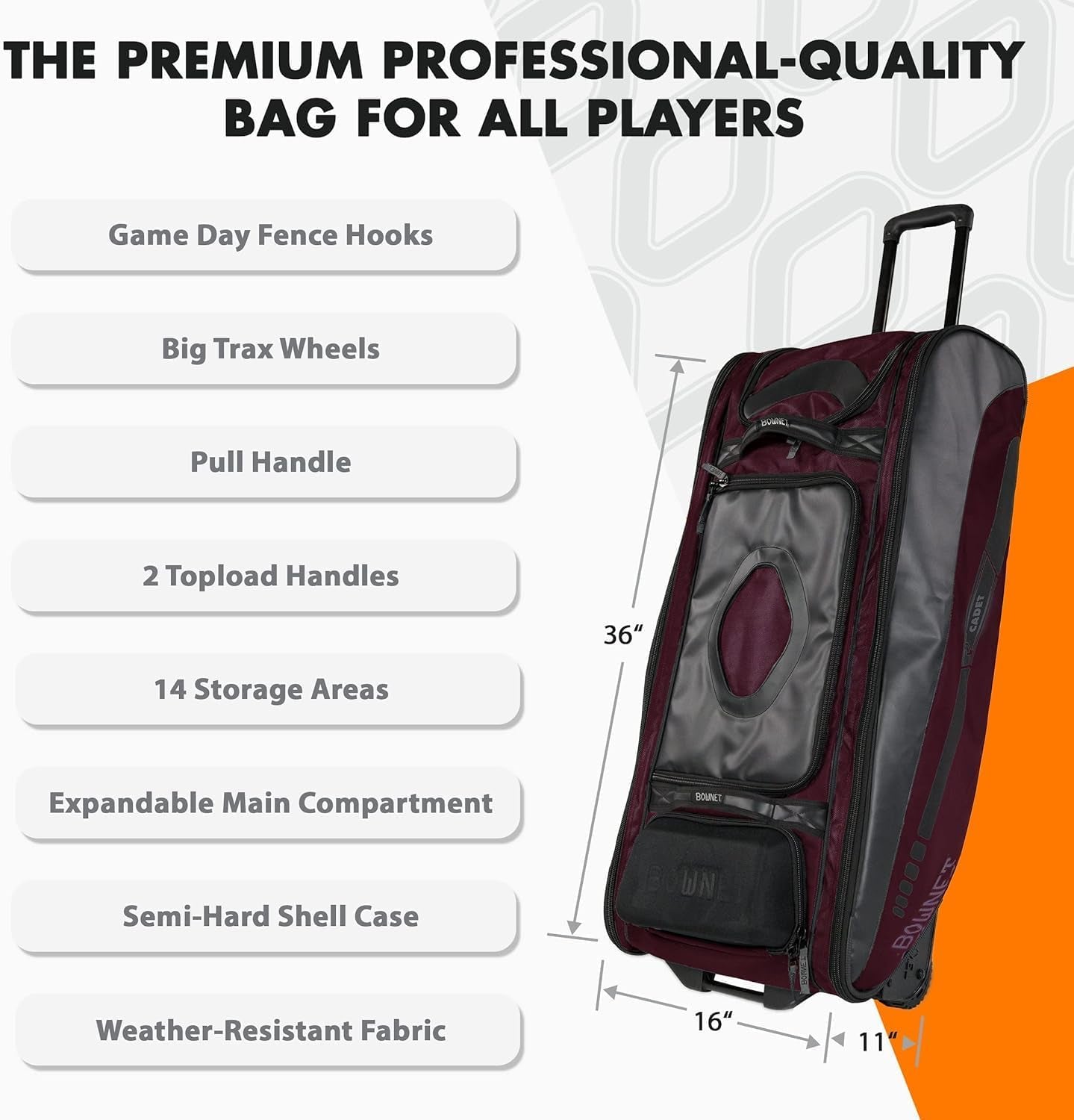 Cadet and Catcher Bag with Wheels and 14 Different Pockets- Softball & Baseball Catchers Bag - Youth Players & Coaches Equipment Gear Bag