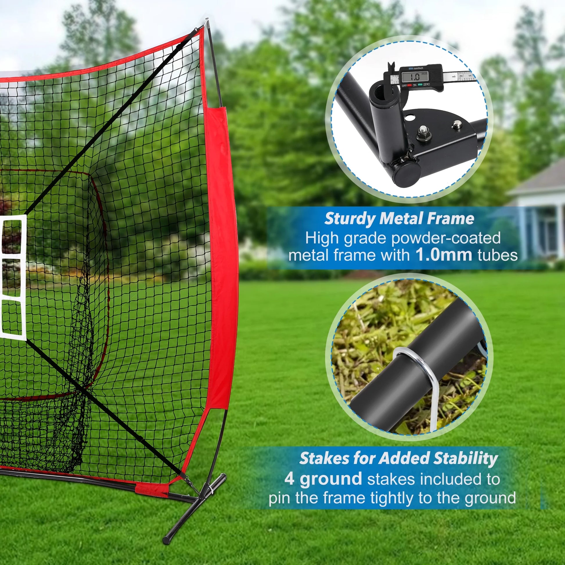 Baseball and Softball Bundle, 7'×7' Baseball Net with Batting Net, Baseball Tee, Caddy, 2 Strike Zone, Carry Bag, Baseball Practice Net for Batting Hitting and Pitching
