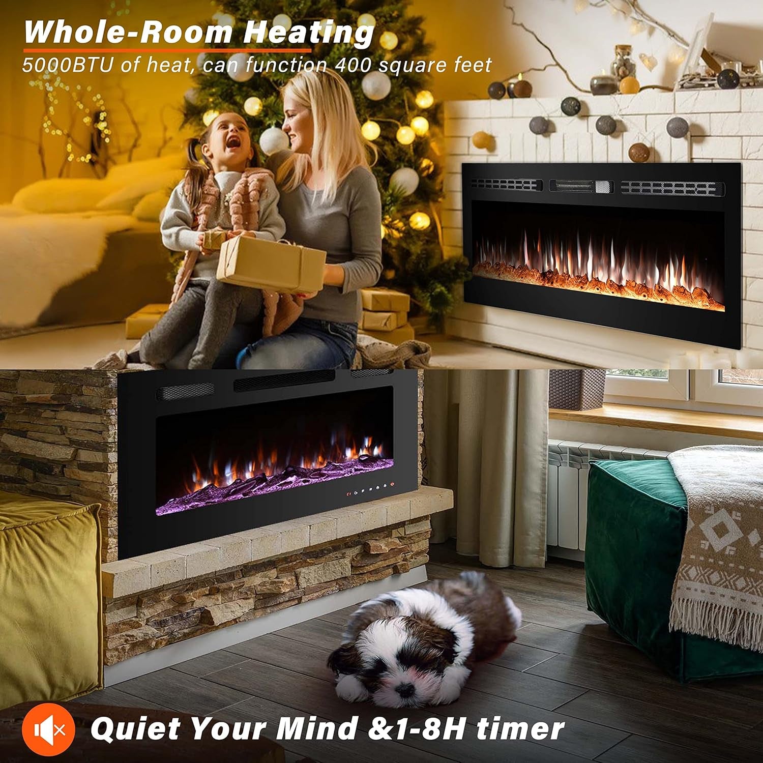 30 Inch Electric Fireplace Insert, Wall Mounted, 12 Flame Colors, Remote Control, Timer