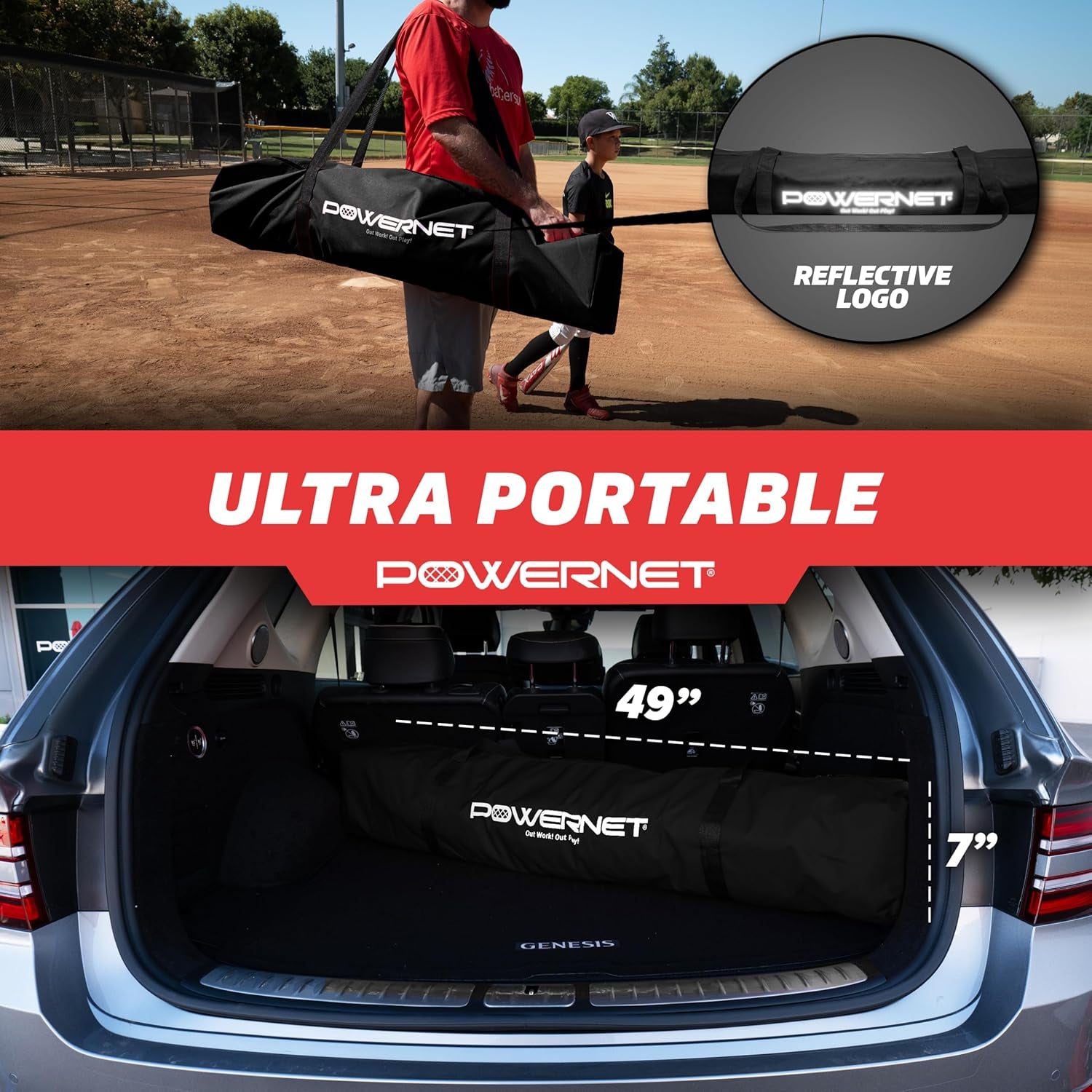 Pro One Piece Softball Baseball Net, Portable Baseball Training Equipment, Hitting, Throwing & Pitching Net with Carrying Bag