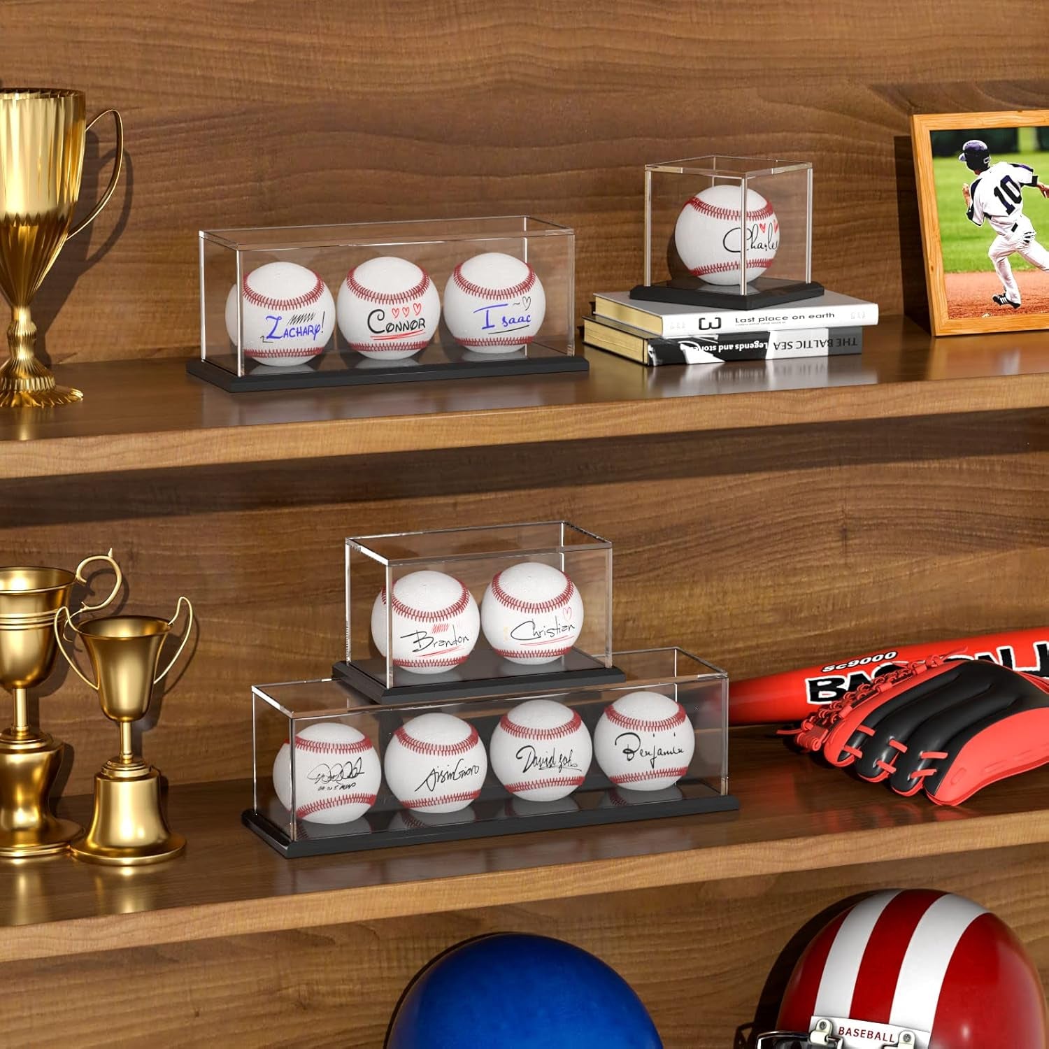 Baseballs Memorabilia Display Cases,Acrylic Cube Baseball Box with Black Base,Uv Protection Baseball Organize Stand for Official Size Ball