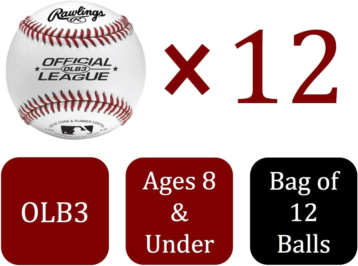| Official League Recreational Use Practice Baseballs | Youth | Bag of 12 | OLB3BAG12 | 12 Count