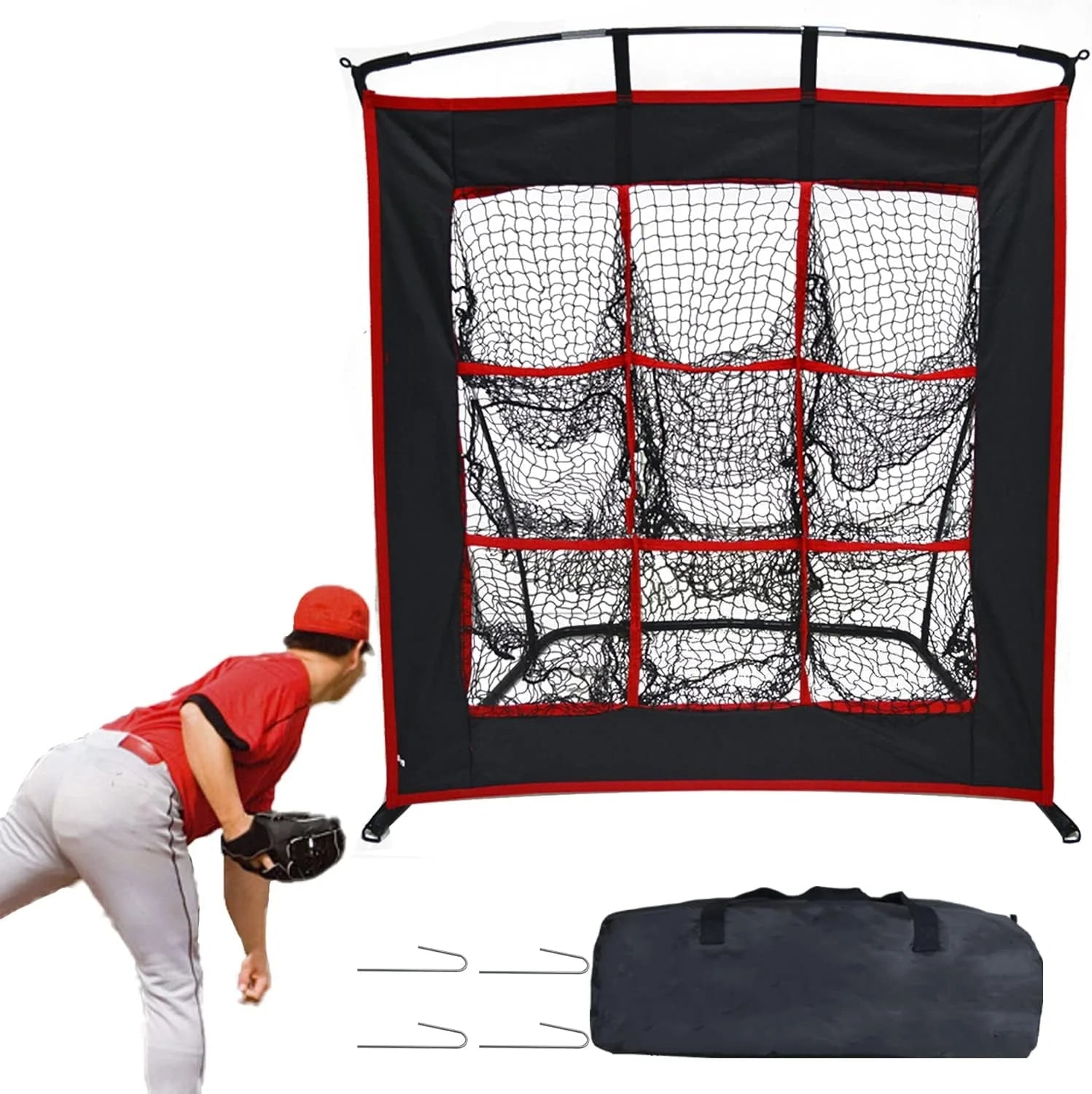 Strike Zone Baseball Softball Pitching Net - Heavy Duty 9 Hole Pitching Net