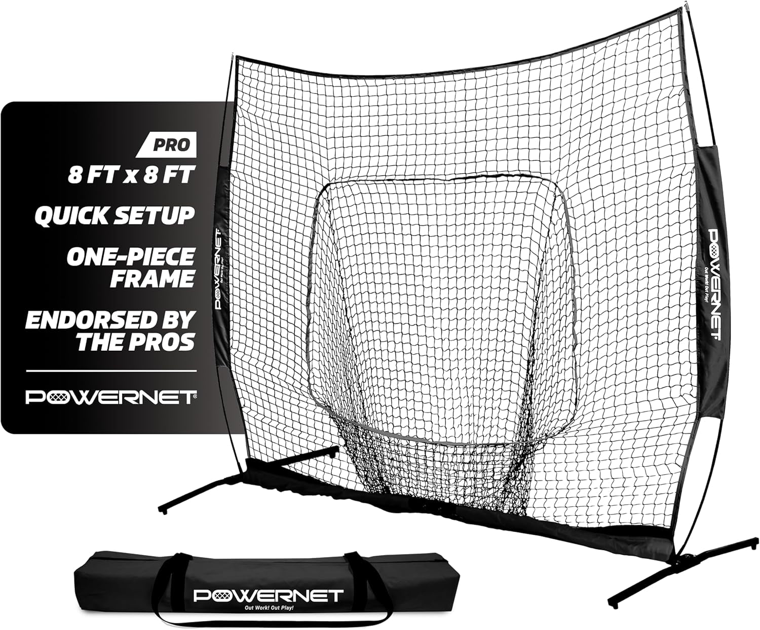 Pro One Piece Softball Baseball Net, Portable Baseball Training Equipment, Hitting, Throwing & Pitching Net with Carrying Bag