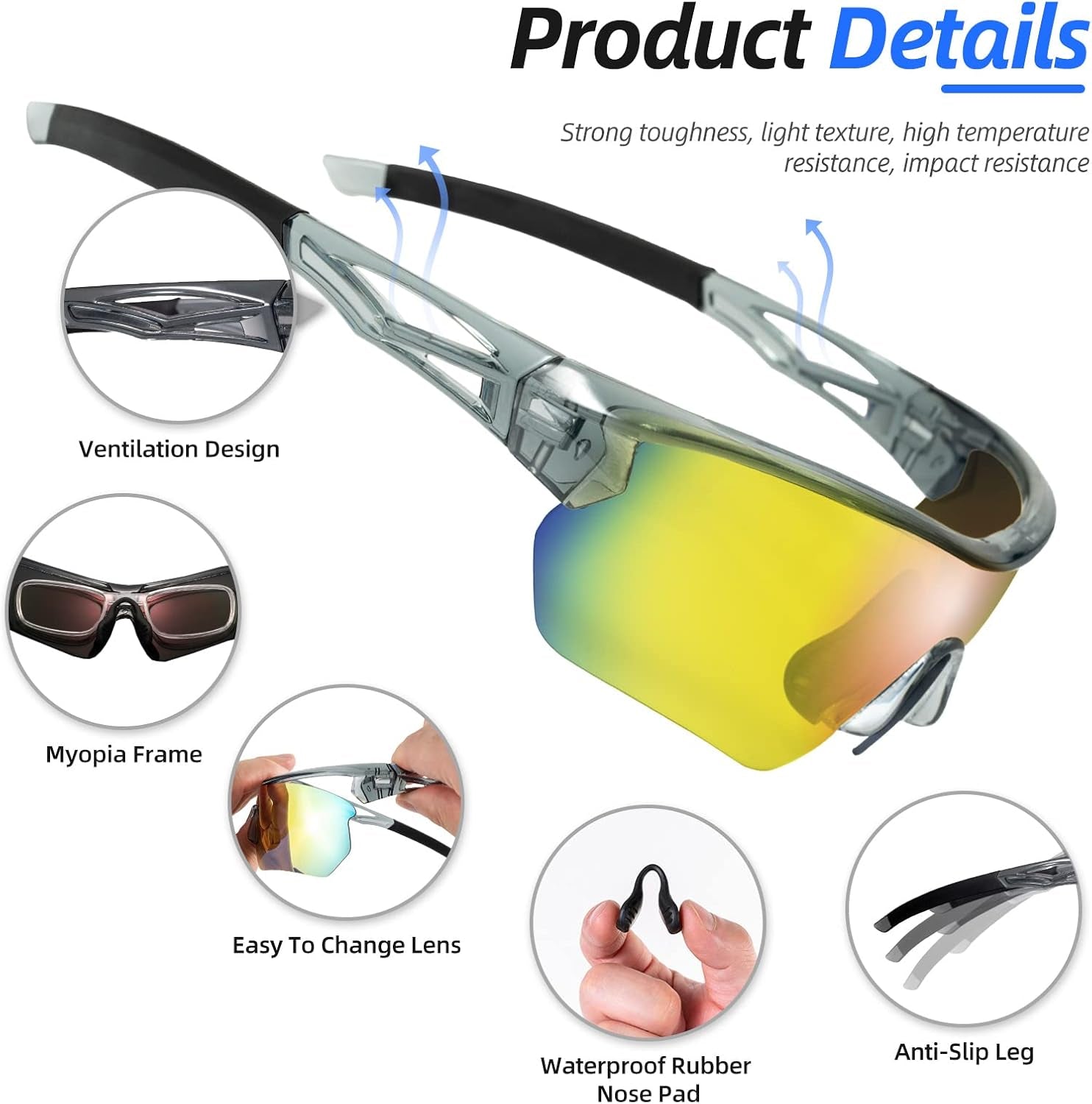 Polarized Sports Sunglasses with 1 or 5 Lenses,Men Women Youth Cycling Sun Glasses for Running Baseball Golf Driving Fishing