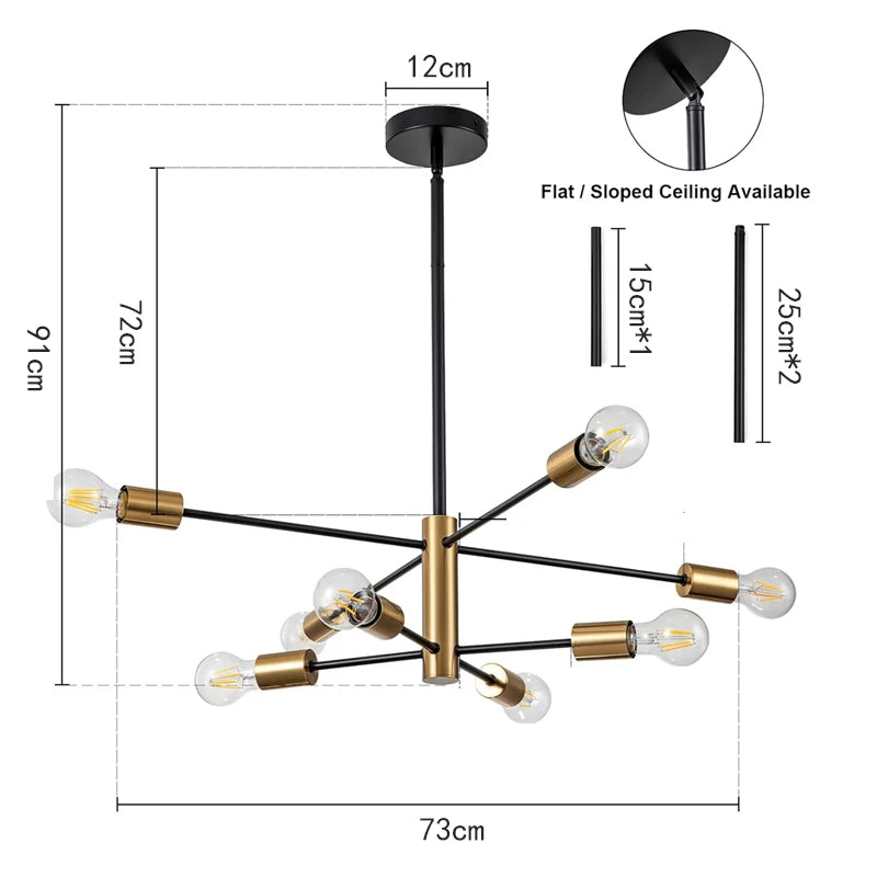 Modern Nordic Sputnik Black Chandeliers LED Lamp 4/6/8Light Home Lighting Indoor Fixtures Pendant Ceiling Not Included Bulbs