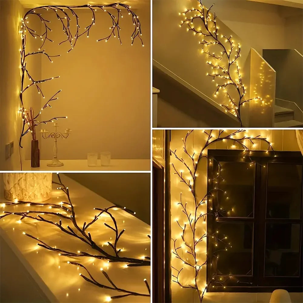 96LED Tree Branch Lamp Bedroom Wall Decoration Willow Vine Tree Light Strip 8 Lighting Modes DIY Atmosphere Light Home Lighting