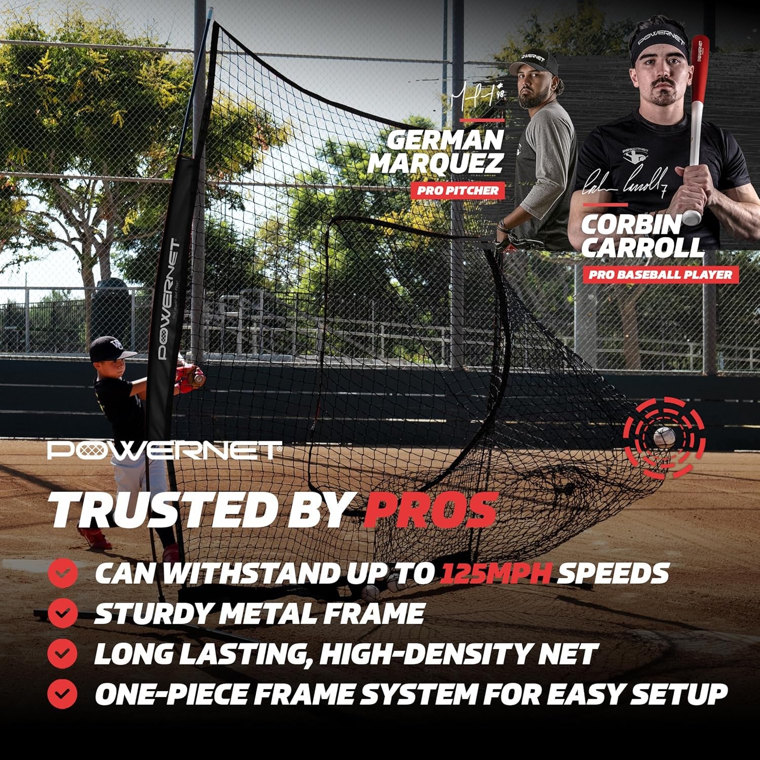 Pro One Piece Softball Baseball Net, Portable Baseball Training Equipment, Hitting, Throwing & Pitching Net with Carrying Bag