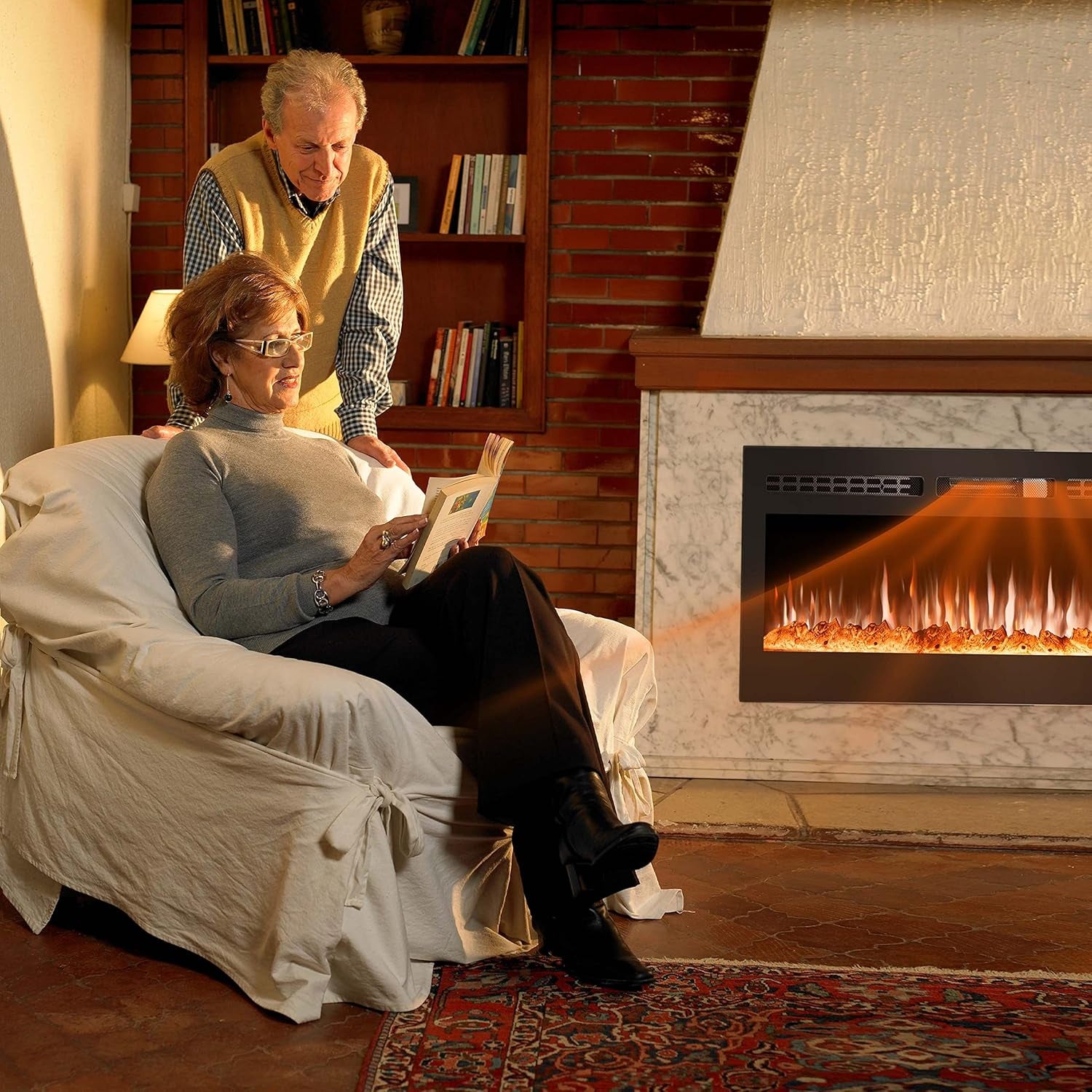 30 Inch Electric Fireplace Insert, Wall Mounted, 12 Flame Colors, Remote Control, Timer