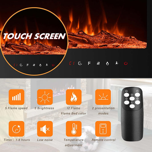 30 Inch Electric Fireplace Insert, Wall Mounted, 12 Flame Colors, Remote Control, Timer