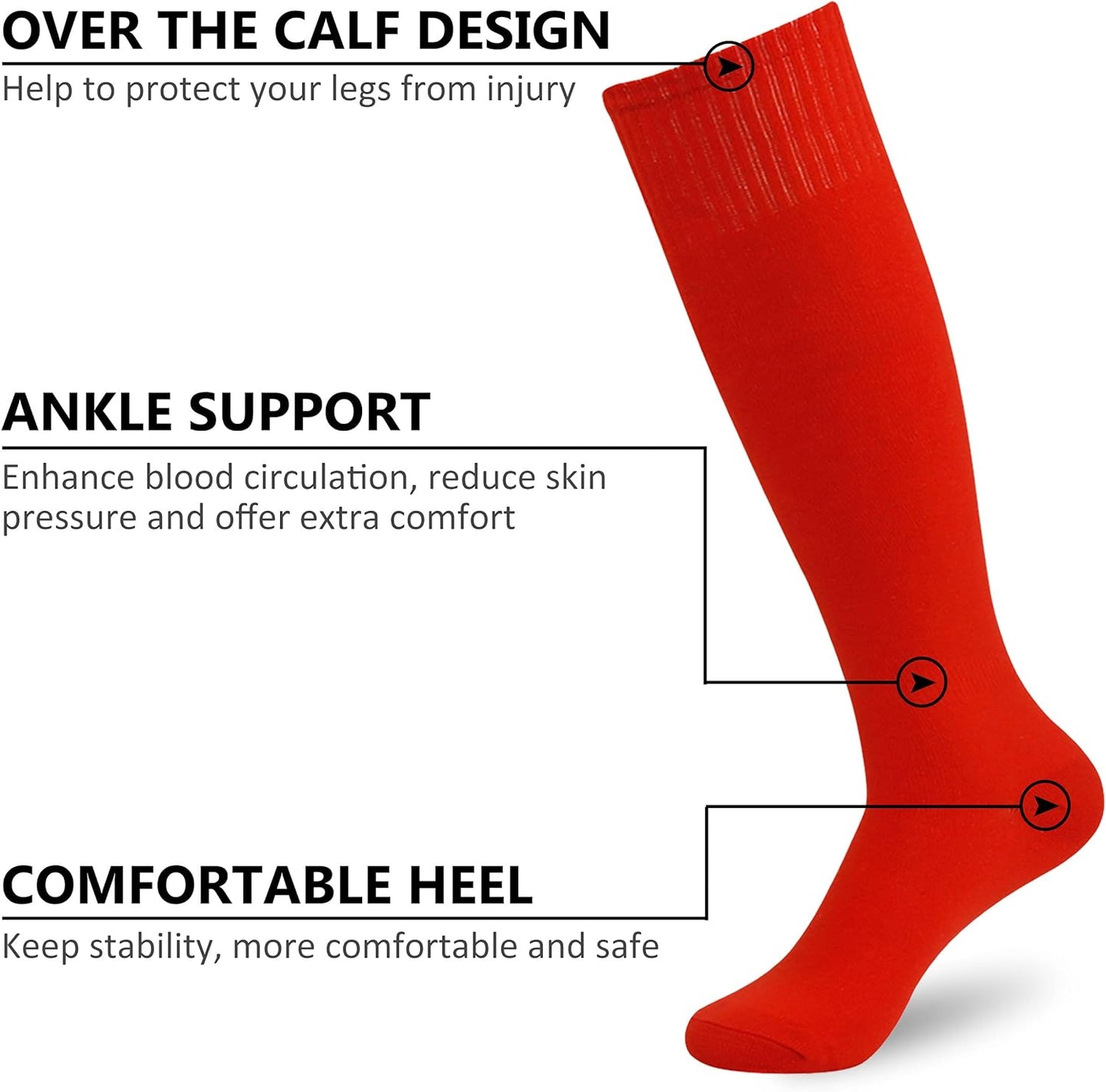 Soccer Socks for Men, Unisex Youth Soccer Cushion Stretch Rugby Football Sports Sock Boot Socks Pack of (Large, Black-Red)