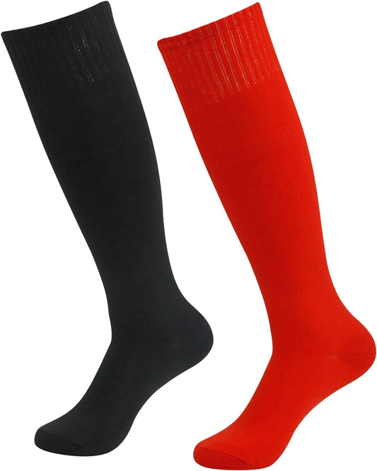 Soccer Socks for Men,  Unisex Youth Soccer Cushion Stretch Rugby Football Sports Sock Boot Socks Pack of (Large, Black-Red)