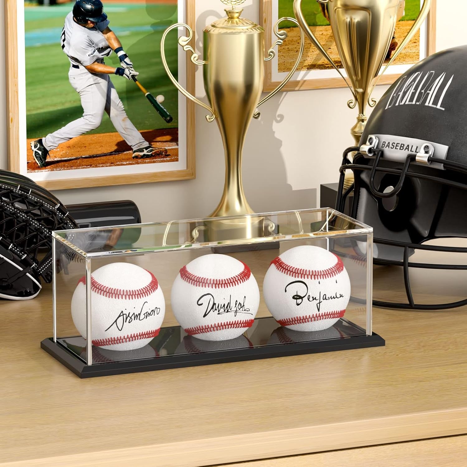 Baseballs Memorabilia Display Cases,Acrylic Cube Baseball Box with Black Base,Uv Protection Baseball Organize Stand for Official Size Ball