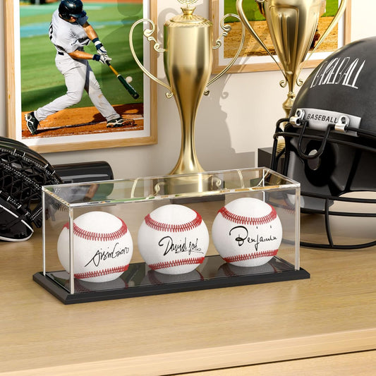 Baseballs Memorabilia Display Cases,Acrylic Cube Baseball Box with Black Base,Uv Protection Baseball Organize Stand for Official Size Ball