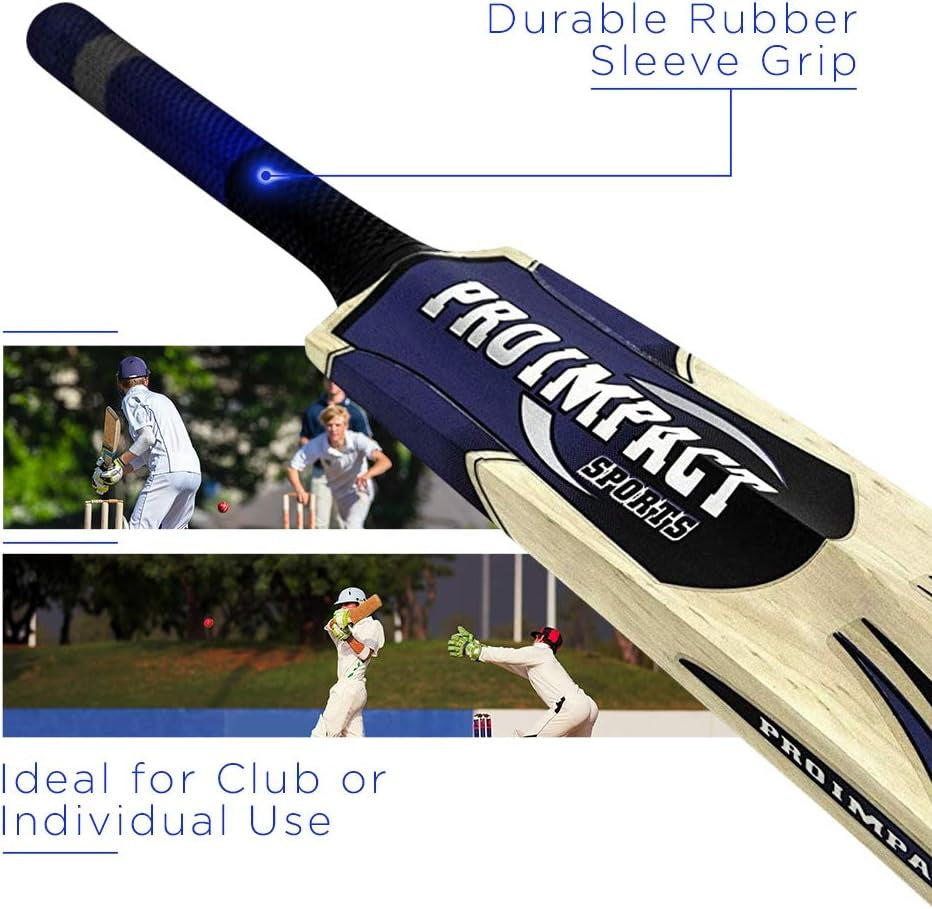 Tennis Ball Cricket Bat - Durable Rubber Sleeve Grip & Full Size Handcrafted in Wood - Ideal Training or Practice for Home or Club Play