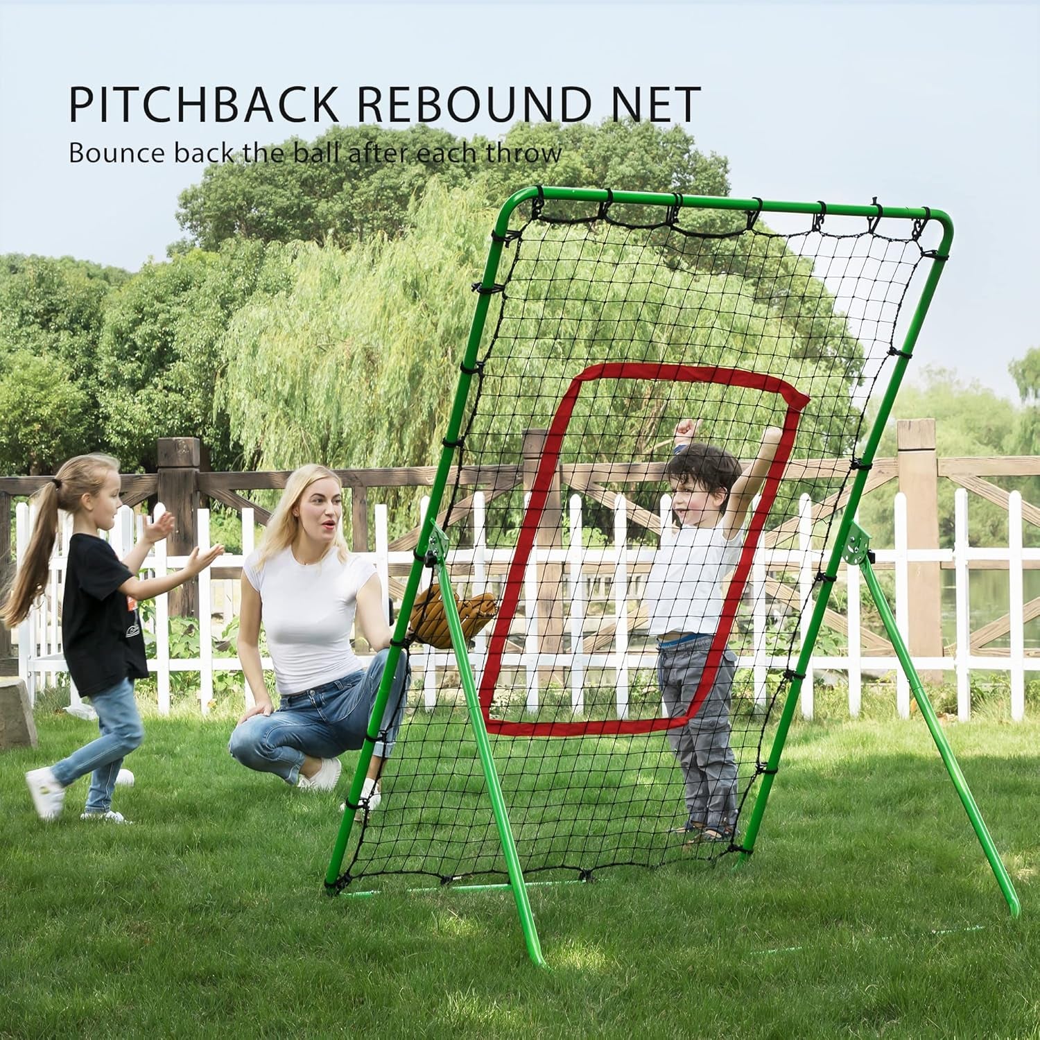 Pitchback Baseball Rebounder, Softball Lacrosse Pitch Return Trainer Rebound Net, Angle Adjustable for Grounders and Pop Flies, 6 X 3.6 Feet