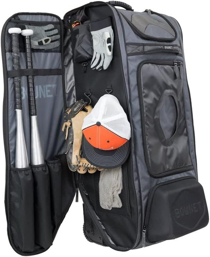 Cadet and Catcher Bag with Wheels and 14 Different Pockets- Softball & Baseball Catchers Bag - Youth Players & Coaches Equipment Gear Bag