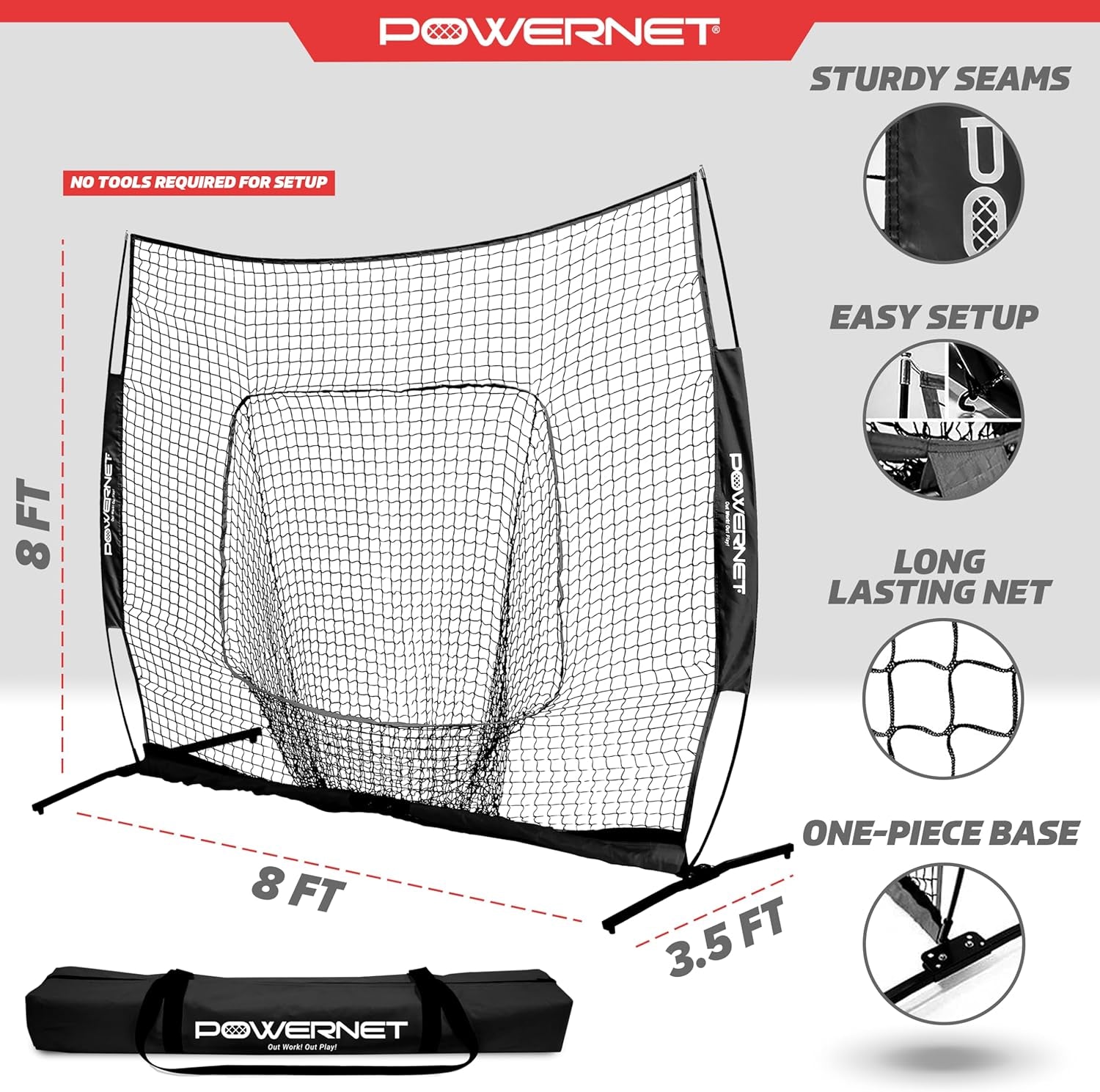 Pro One Piece Softball Baseball Net, Portable Baseball Training Equipment, Hitting, Throwing & Pitching Net with Carrying Bag