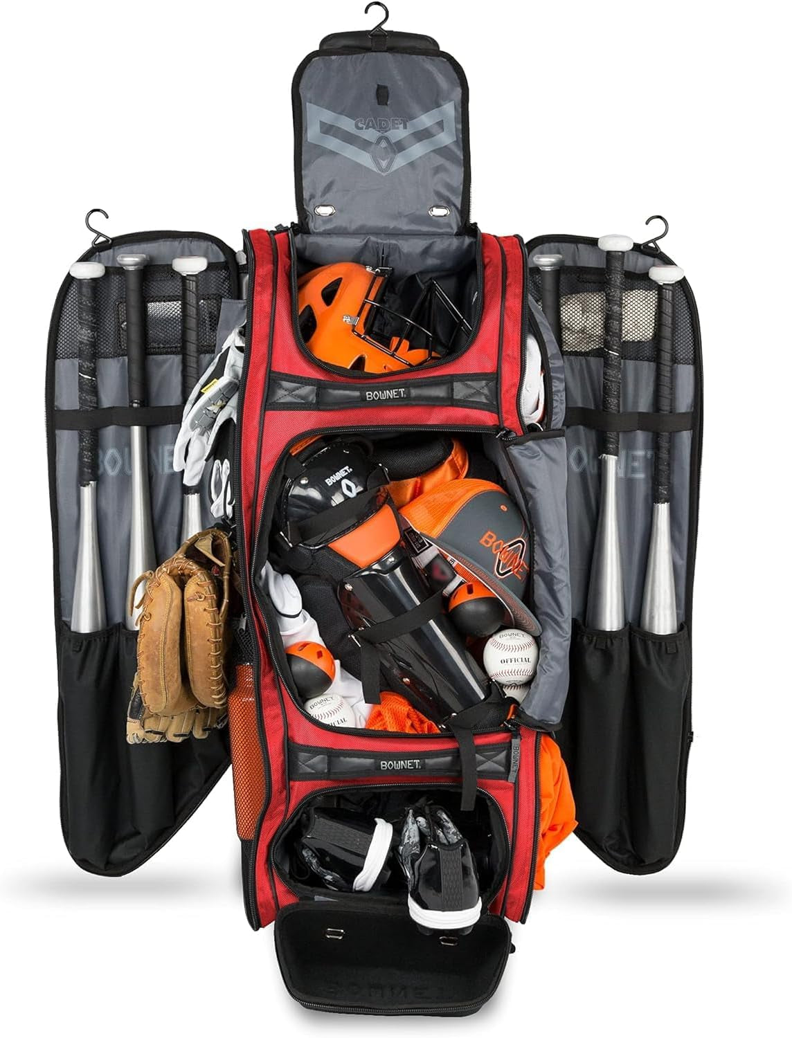 Cadet and Catcher Bag with Wheels and 14 Different Pockets- Softball & Baseball Catchers Bag - Youth Players & Coaches Equipment Gear Bag