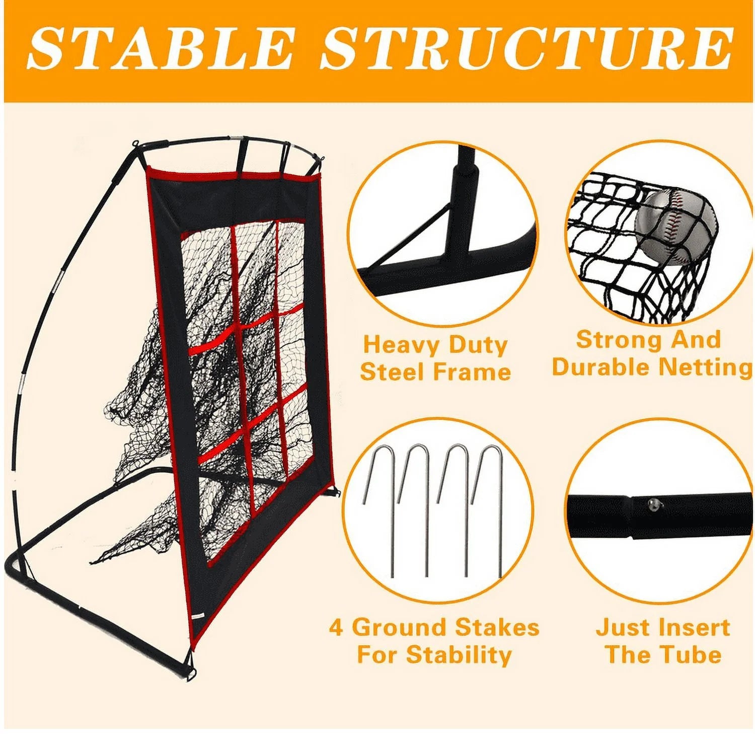 Strike Zone Baseball Softball Pitching Net - Heavy Duty 9 Hole Pitching Net