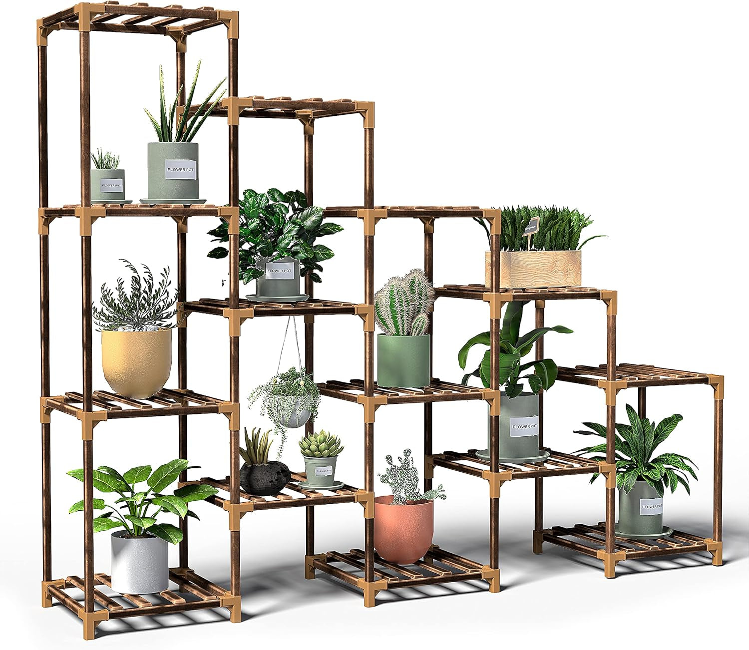 Wood Plant Stand Indoor, Outdoor for Multiple Plants, Tiered Plant Shelf Ladder Table Plant Pot Stand for Living Room, Patio, Balcony