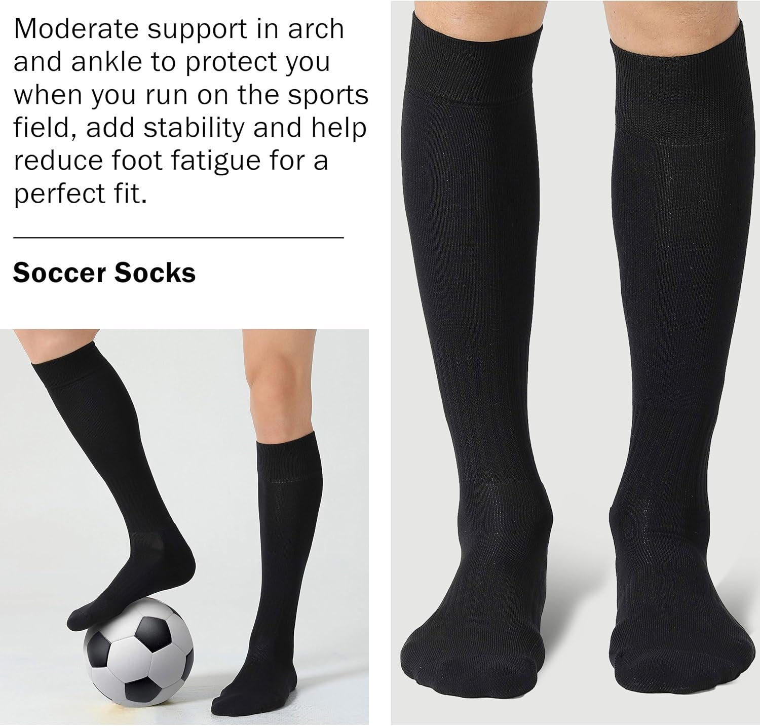 Soccer Socks, Knee High Long Tube Lightweight Solid Color Football Softball Baseball Team Sports Socks, 2/6/12 Pairs