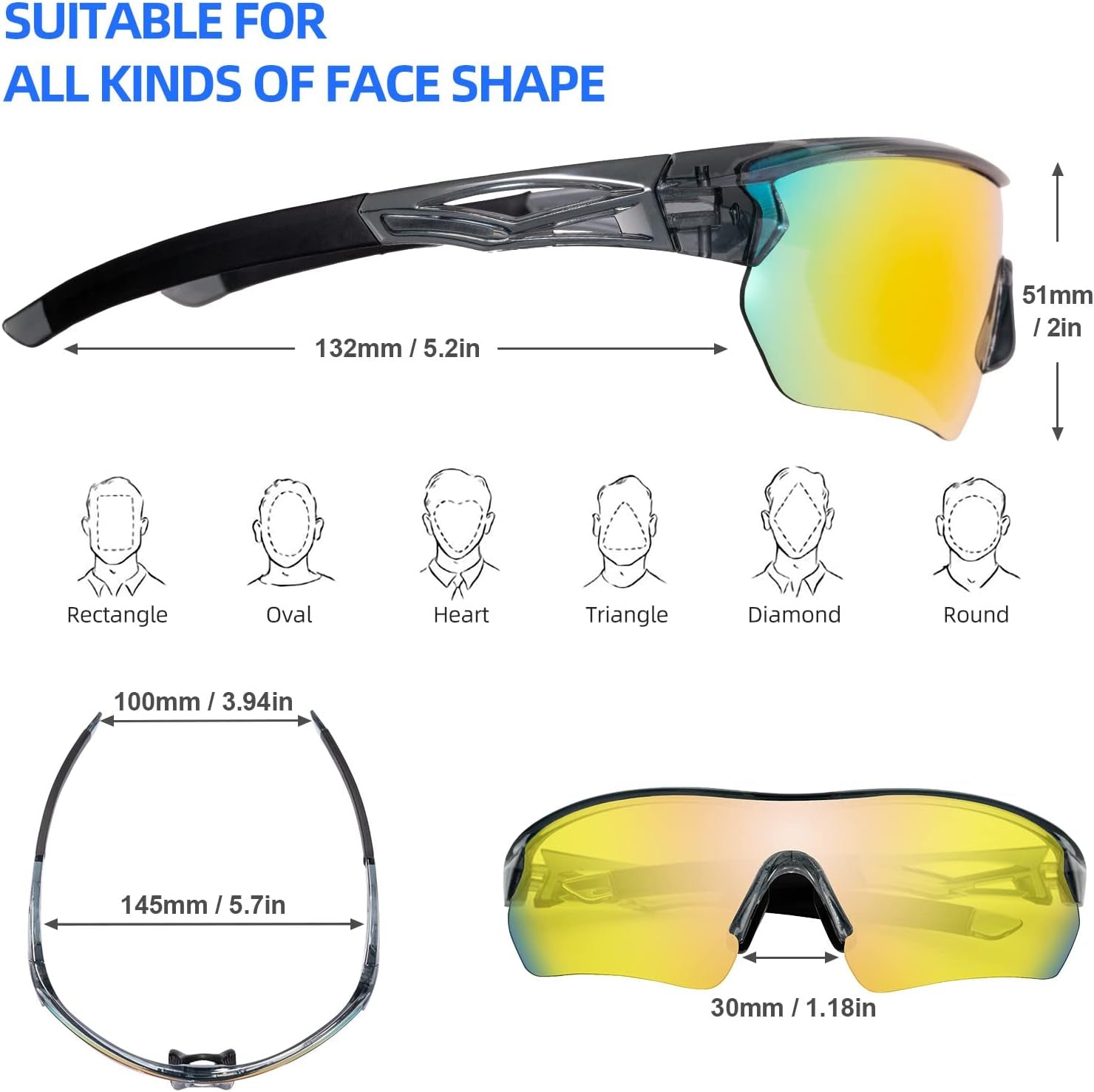 Polarized Sports Sunglasses with 1 or 5 Lenses,Men Women Youth Cycling Sun Glasses for Running Baseball Golf Driving Fishing