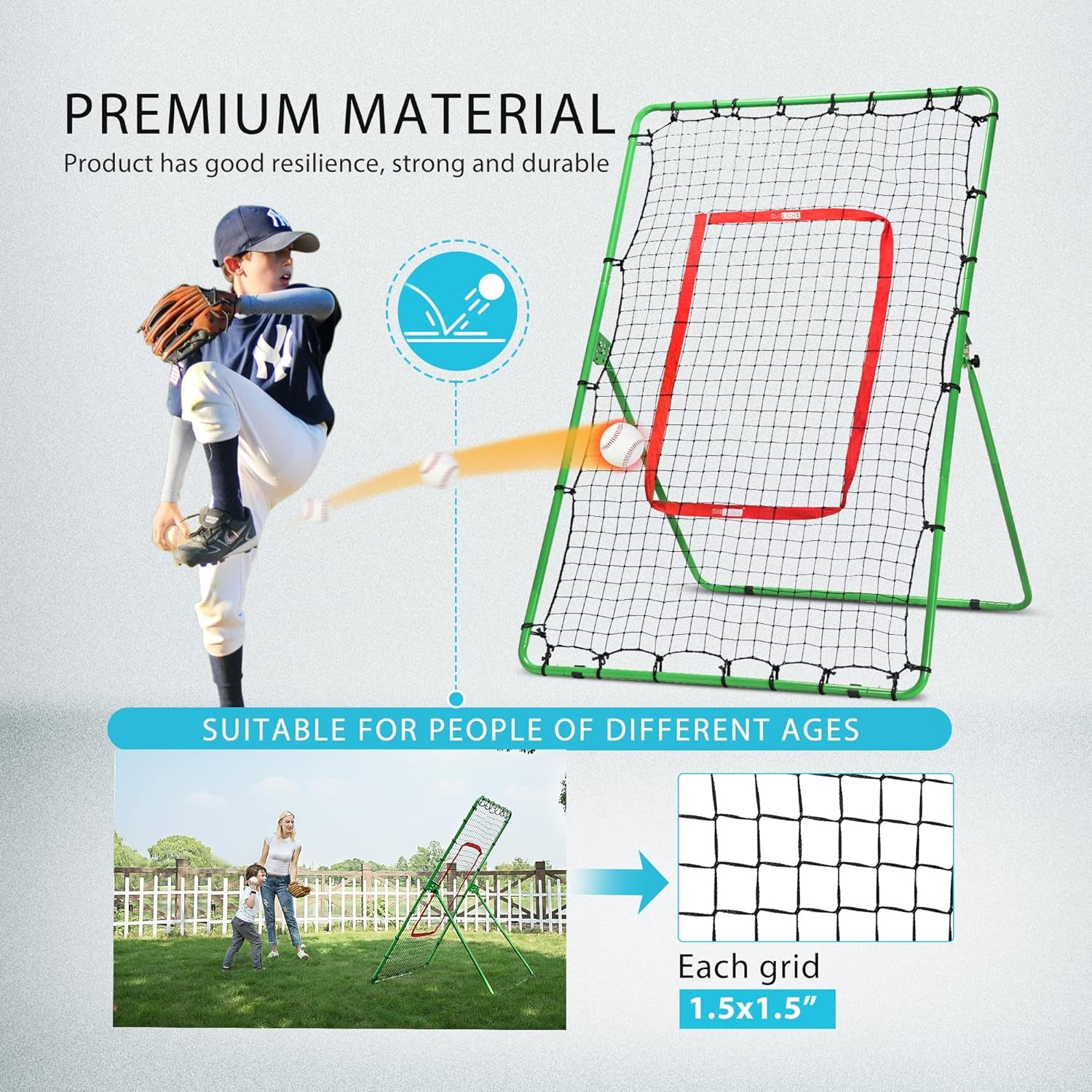 Pitchback Baseball Rebounder, Softball Lacrosse Pitch Return Trainer Rebound Net, Angle Adjustable for Grounders and Pop Flies, 6 X 3.6 Feet