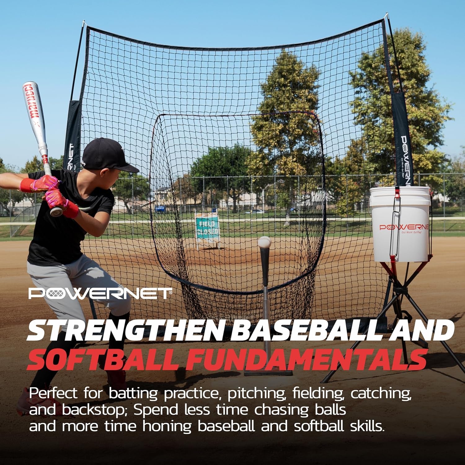 Pro One Piece Softball Baseball Net, Portable Baseball Training Equipment, Hitting, Throwing & Pitching Net with Carrying Bag