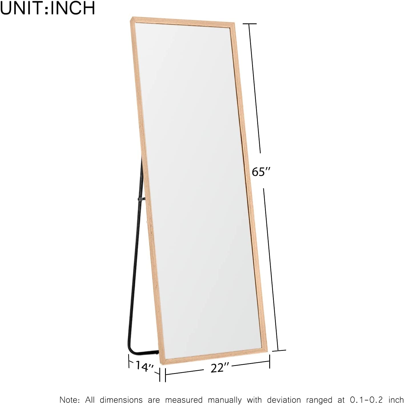 65"X22" Full Length Mirror - Standing, Hanging or Leaning against Wall, Large Rectangle Bedroom Floor Mirror, Solid Wood Frame Wall-Mounted
