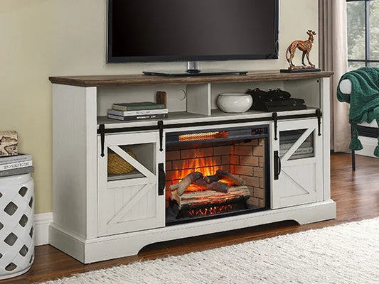Indoor Fireplace 60 Inch Electric Fireplace Entertainment Center with Door Sensor-Jasmine White Color,Fireplace Accessories