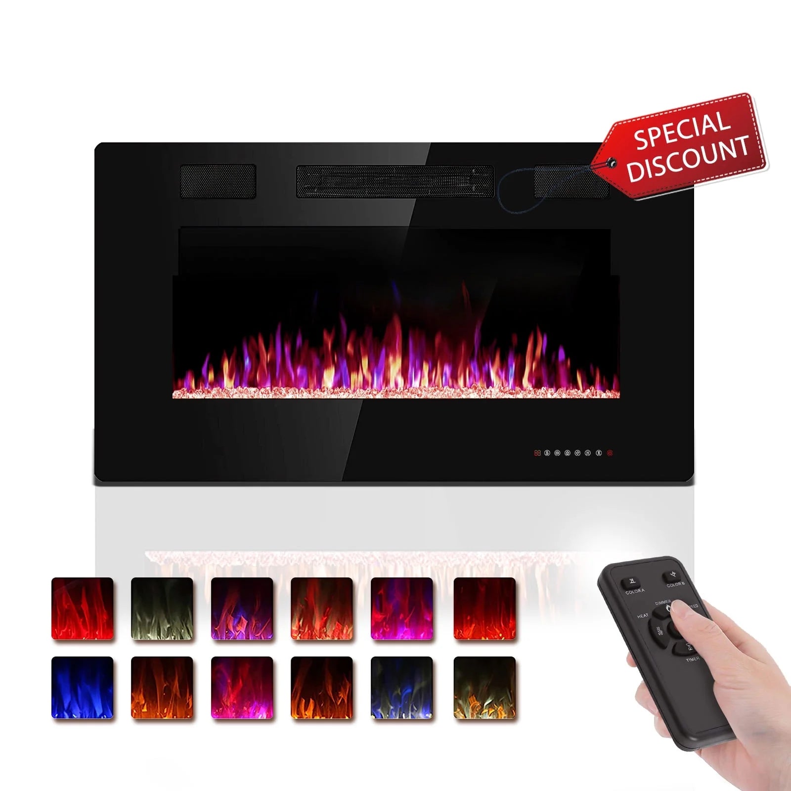 30“ Indoor Electric Fireplace Ultra Thin Fireplace, Wall Mounted Recessed Fireplace with Multiple Colors