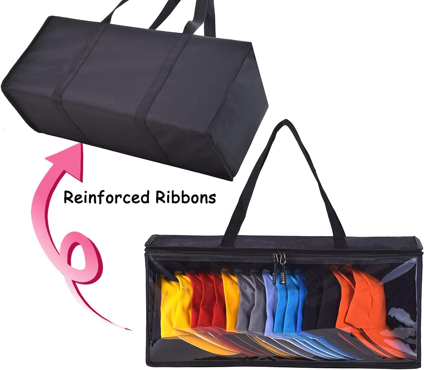 Hat Bag, Durable Dust Proof Baseball Cap Storage Bag, Holds up to 19 Hats, Toy Storage Bag, Towel Storage Bag, Book Storage Bag, Multi-Function Storage Bag. (2-Pack:Black)