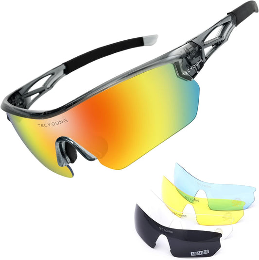 Polarized Sports Sunglasses with 1 or 5 Lenses,Men Women Youth Cycling Sun Glasses for Running Baseball Golf Driving Fishing