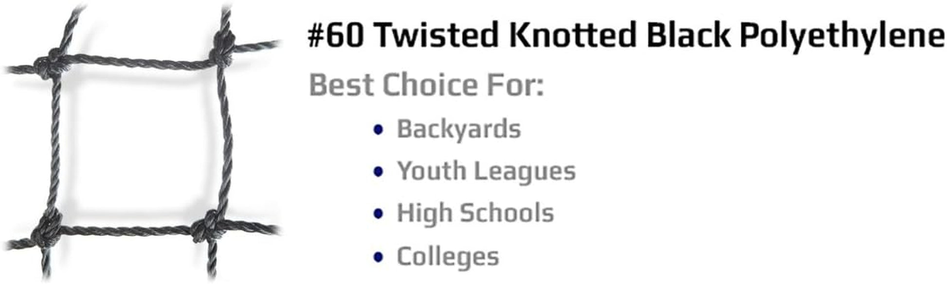 Batting Cage Nets: #60 Twisted Knotted Black Polyethylene. Heavy Duty, Commercial Grade