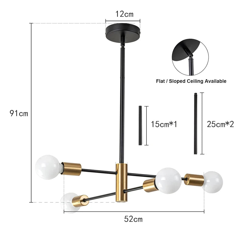 Modern Nordic Sputnik Black Chandeliers LED Lamp 4/6/8Light Home Lighting Indoor Fixtures Pendant Ceiling Not Included Bulbs