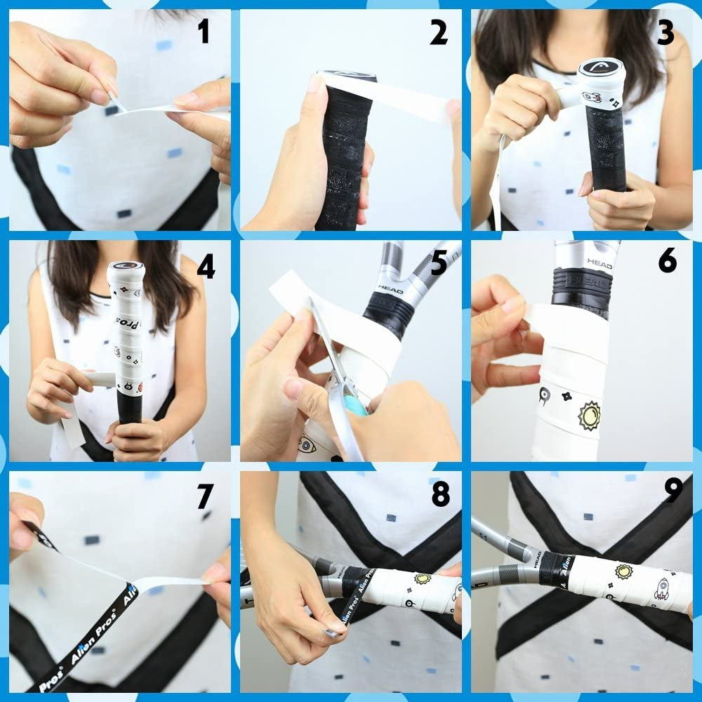 Tennis Racket Grip Tape (6 Grips) Precut & Dry Feel Tennis Grip Designer Overgrip for High Performance