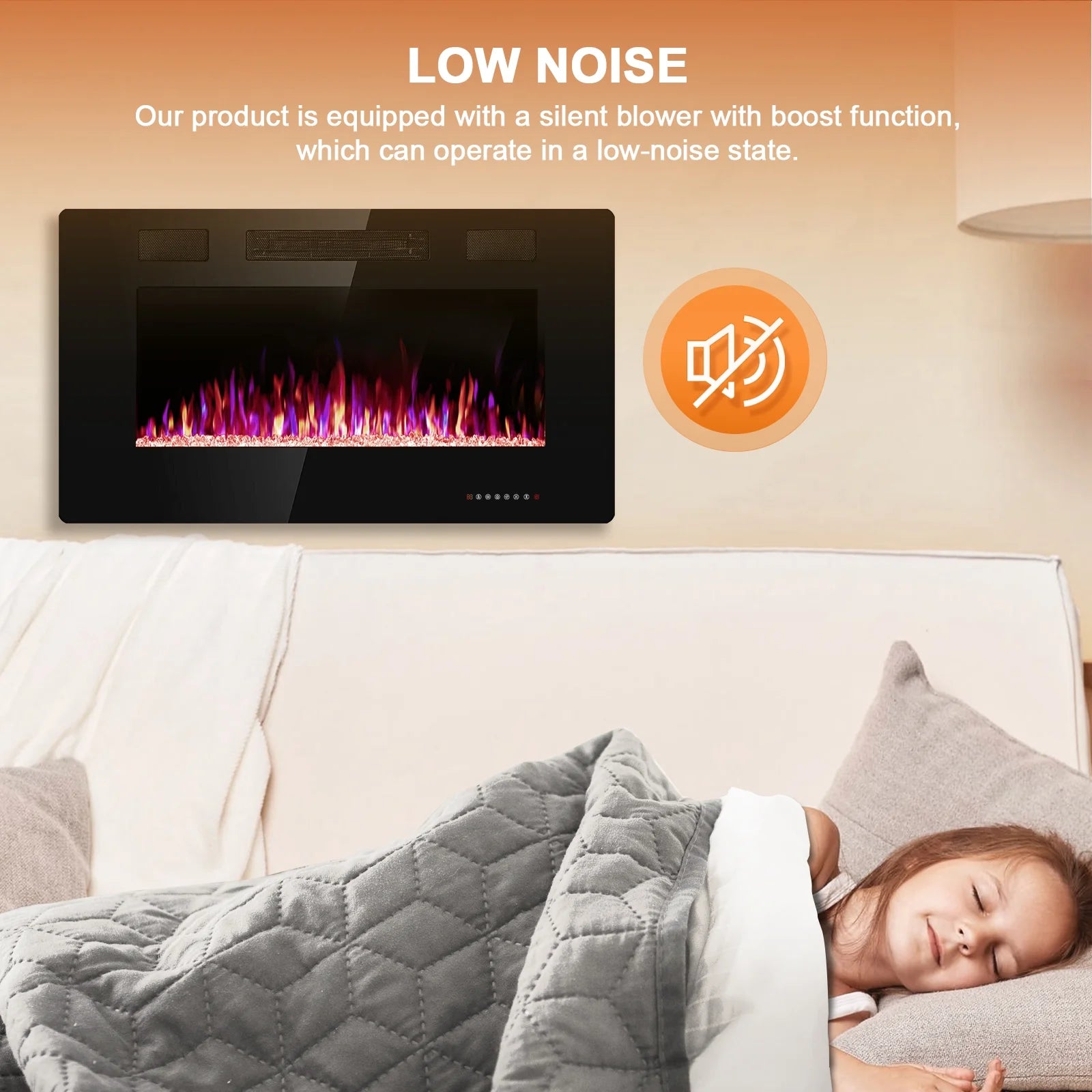 30“ Indoor Electric Fireplace Ultra Thin Fireplace, Wall Mounted Recessed Fireplace with Multiple Colors