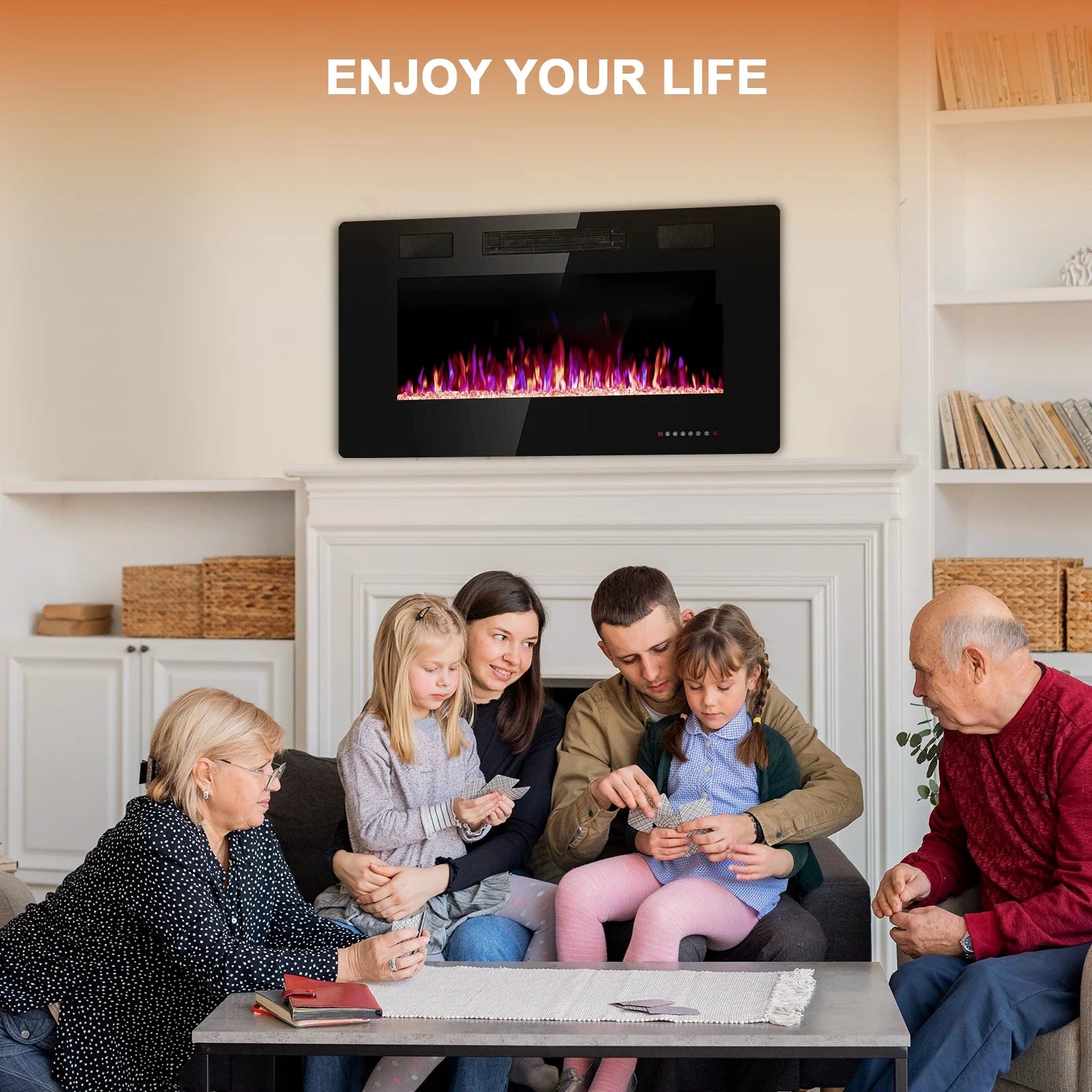 30“ Indoor Electric Fireplace Ultra Thin Fireplace, Wall Mounted Recessed Fireplace with Multiple Colors