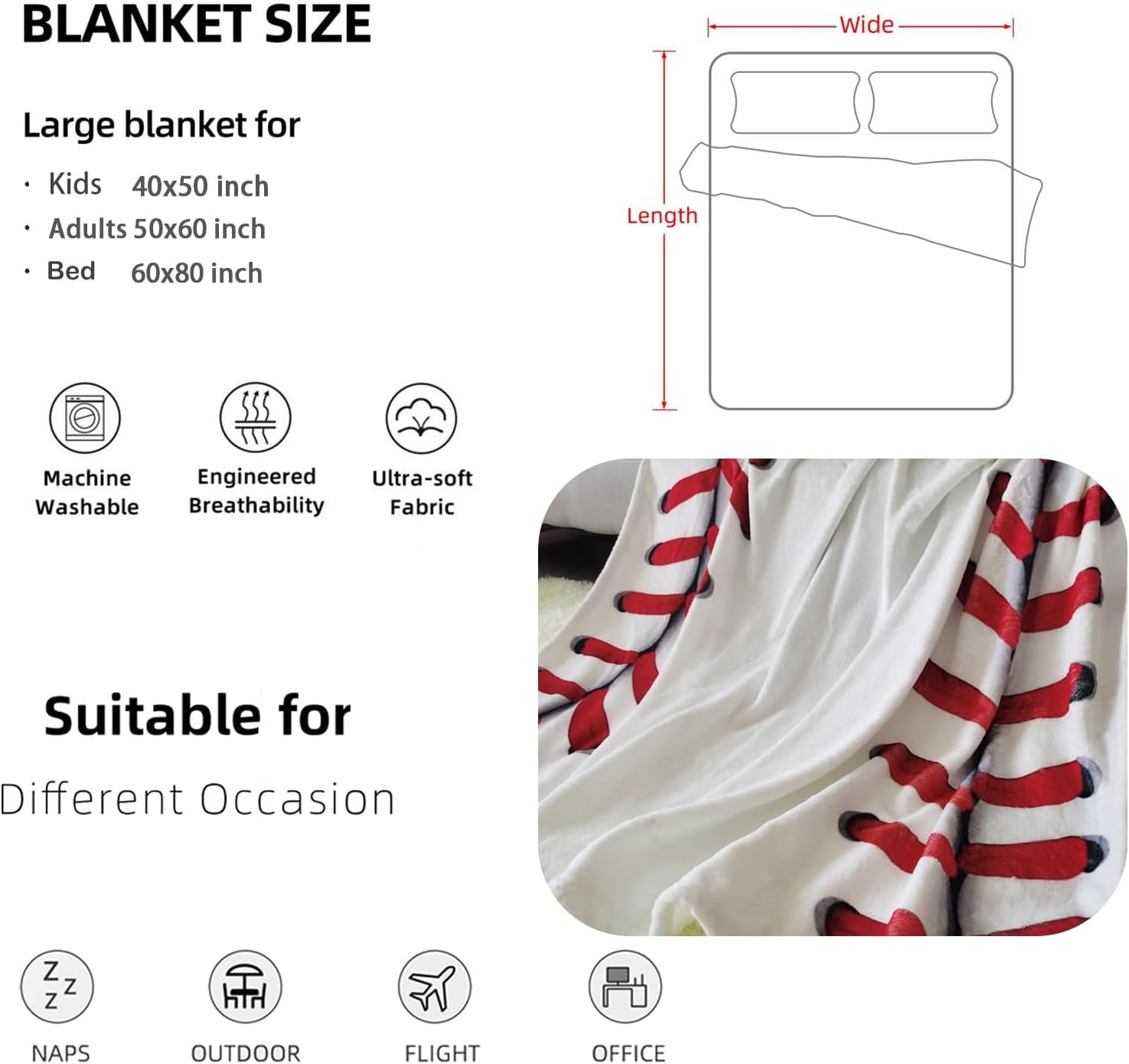 Baseball Blanket Baseball Gifts for Boys 8-12 Baseball Team Coach Gifts Fleece Throw Blanket Kids Men Baseball Lover for Birthday Christmas(40"X50", Baseball)