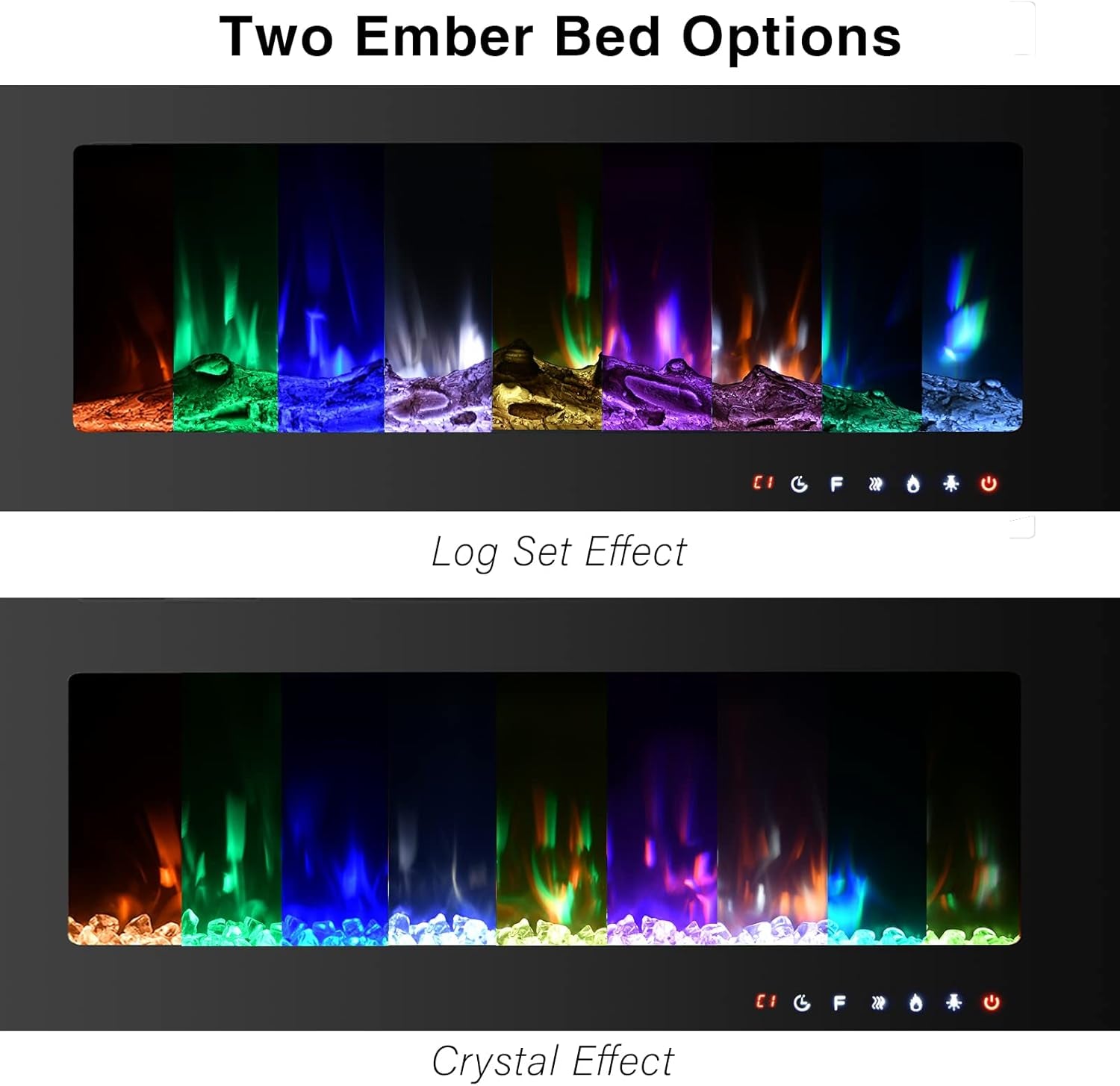 50 Inch Electric Fireplace Inserts, Quiet Wall Mounted Fireplace, Led Fireplace for Living Room, Recessed Electric Fireplace, Linear Fireplace, Logs & Crystal, 750/1500W