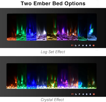 50 Inch Electric Fireplace Inserts, Quiet Wall Mounted Fireplace, Led Fireplace for Living Room, Recessed Electric Fireplace, Linear Fireplace, Logs & Crystal, 750/1500W